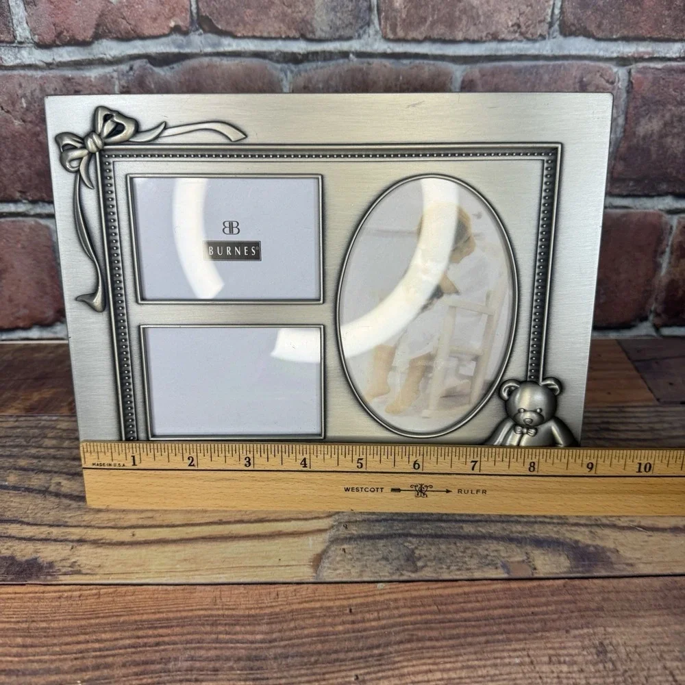 Burnes Of Boston Bear & Bow Pewter Photo Frame Early Years 1997 Multi Nursery